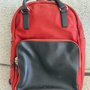 Lo & Sons Rowledge Backpack Red Nylon Black Leather
